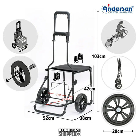 Andersen - Shopper - Andersen - Shopper - Bike Trailer Shopping Trolley - Komfort Frame - Ipek Maxi Bag - Hitch A Bike - 198-236-80