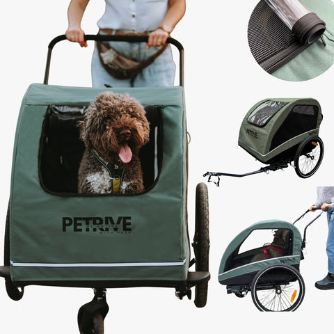 Petrive - Petrive Active ONE | Dog Bike Trailer | 2-in-1 Stroller Combo | Forest Green - Hitch A Bike - PTTRACTIVDGRSET1
