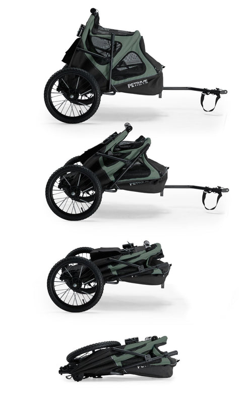 Petrive - Petrive GGBike | Dog Bike Trailer | 4-in-1 Jogger Stroller Kennel Combo | Forest Green - Hitch A Bike - GGBIKE-4IN1-FG