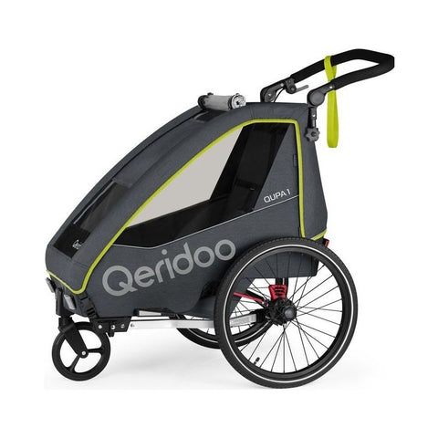 Qeridoo QUPA 1 Lime child bike trailer — hero shot