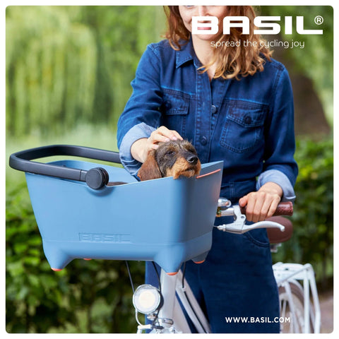 Basil - Basil® Buddy Front Bicycle Dog & Cat Basket Carrier | KlickFix Adapter System | Blue - Hitch A Bike - BAS20020